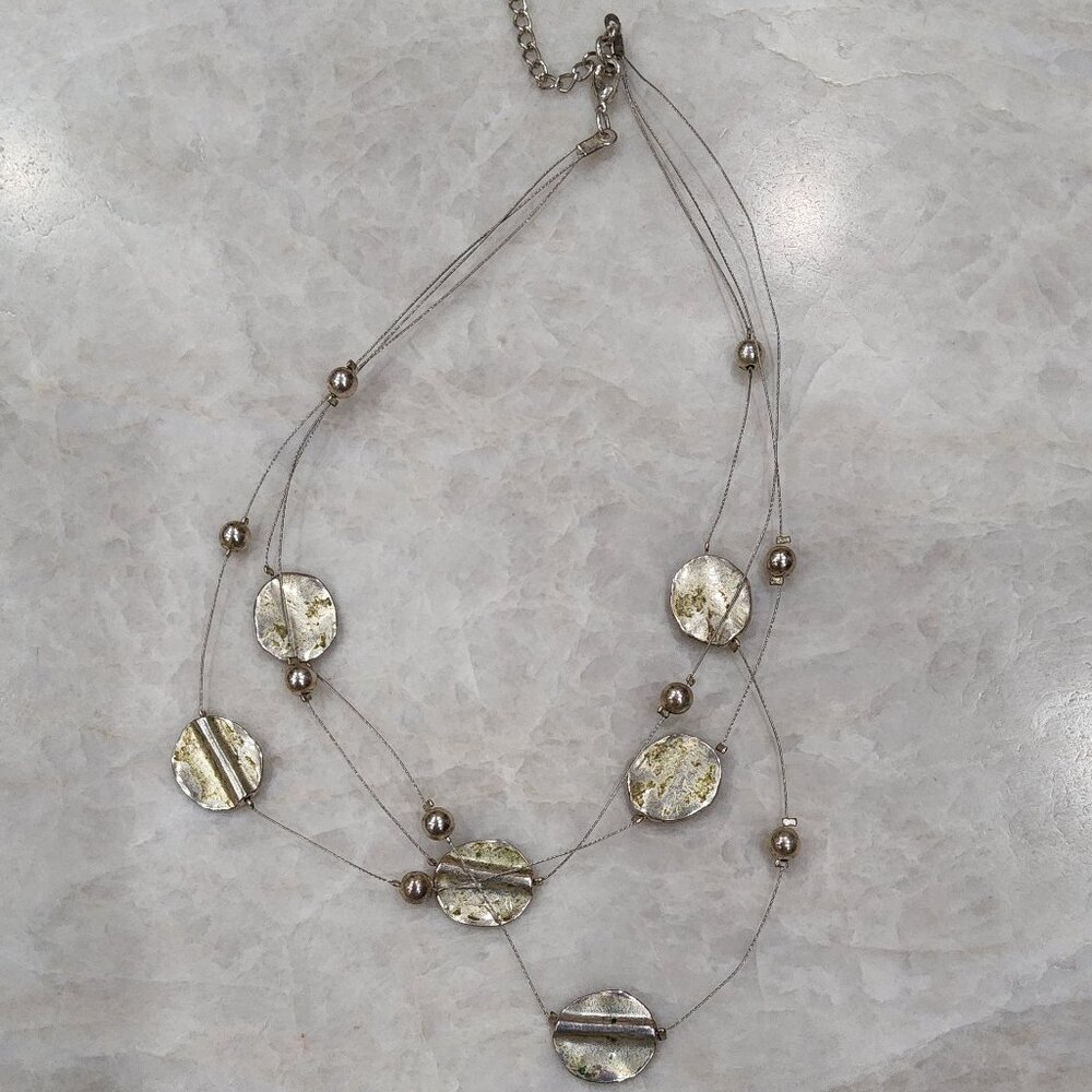 Cable Necklace Silver Beads Metal Discs